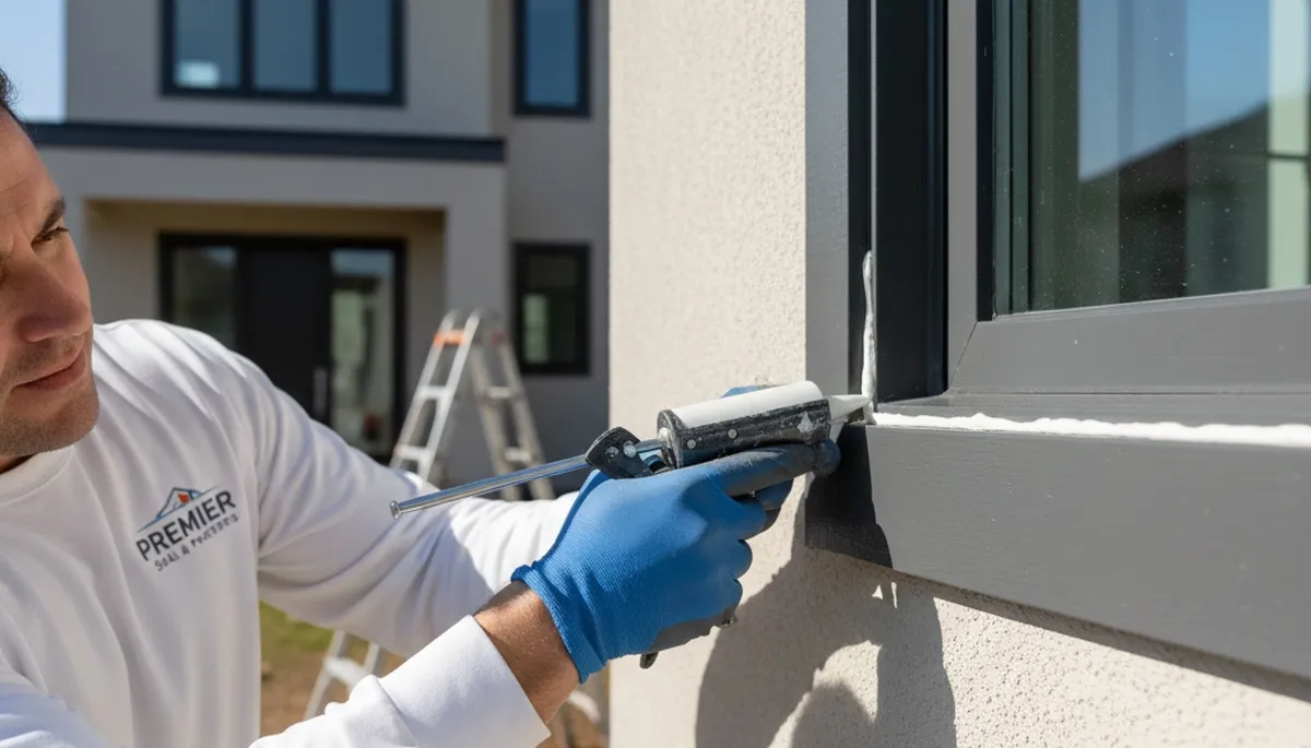 Professional caulking and sealing on San Antonio, TX home exterior to prevent leaks and weather damage
