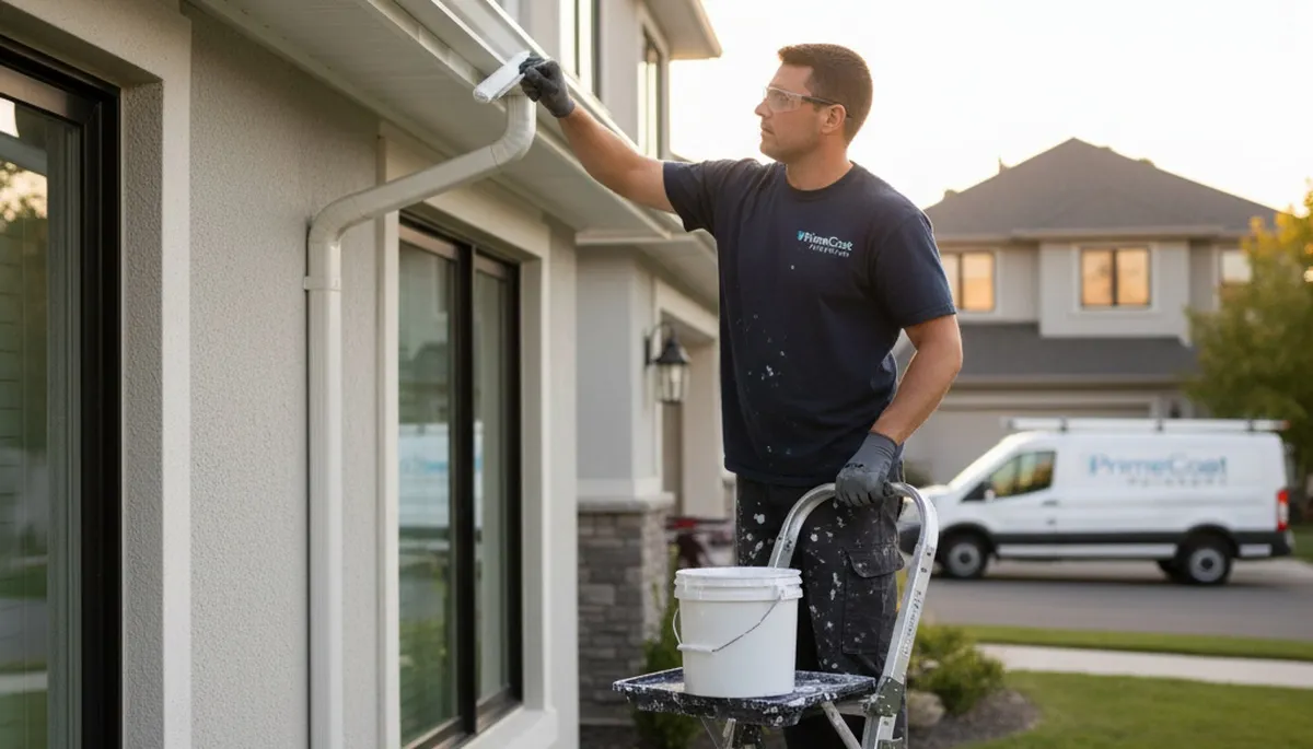Professional gutter painting on a San Antonio TX home by expert house painters for lasting curb appeal