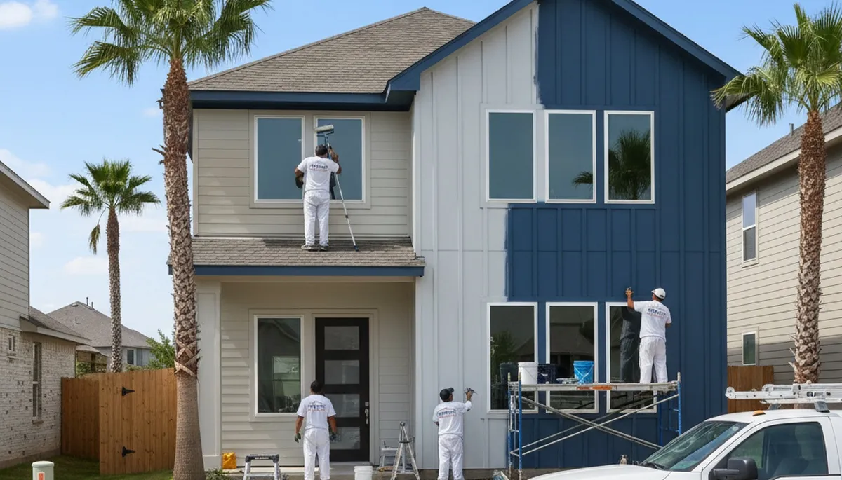 Professional house painters working on residential exterior in San Antonio TX