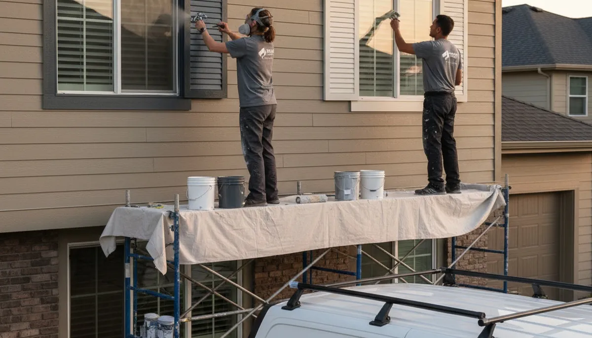 Professional shutter painting and refinishing on a San Antonio TX home exterior by expert painters